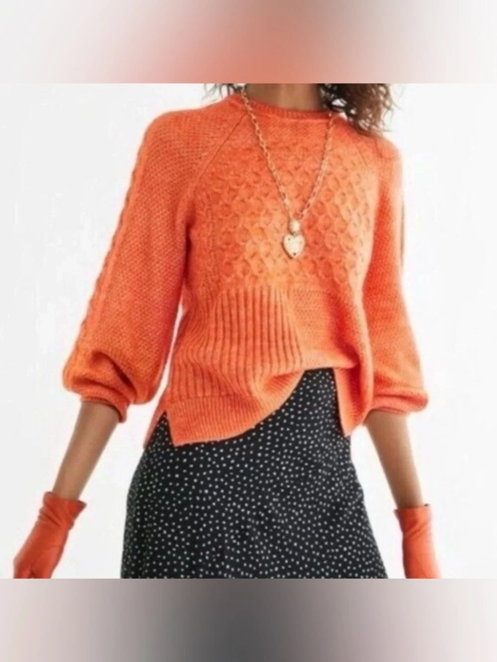 CABI #4038 Harvest Pullover Sweater Amber Orange Medium Cable Knit Chunky Sz XS